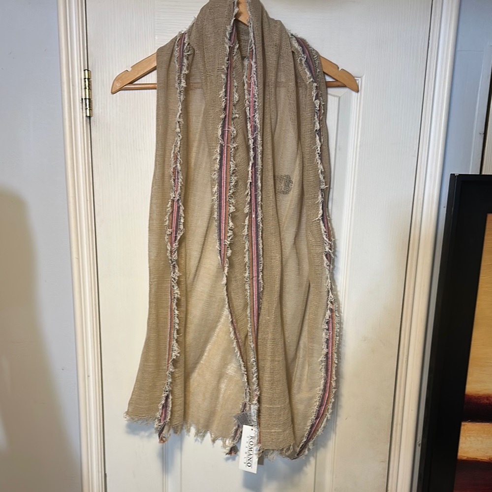 Women’s Romano Shawls Beige Scarf with Multicolor Stripes 69x190cm NWT